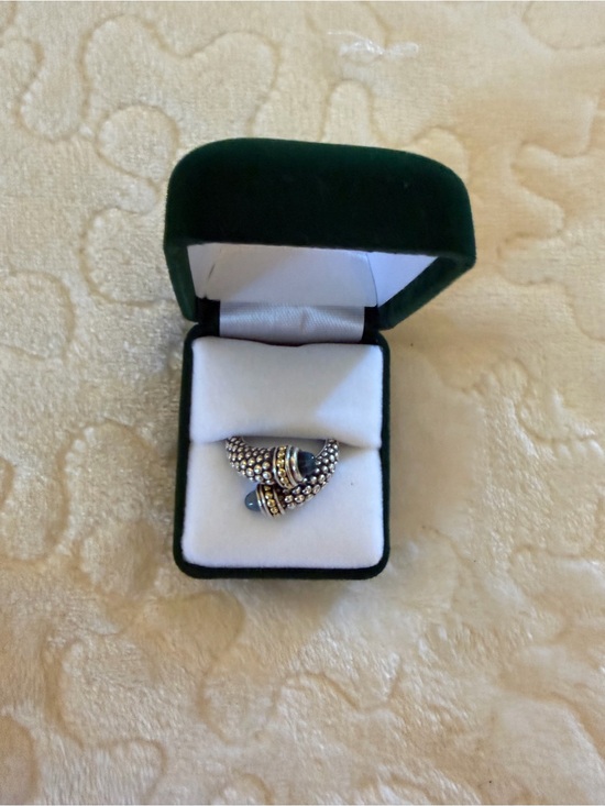 lagos Jewelry - LAGOS Silver Beaded Ring with Blue Stones and Gold Accents